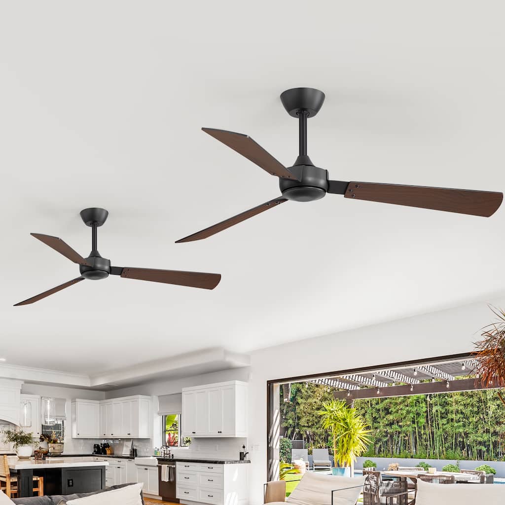 1/2 Set 52" Wood Reversible 3-Blade Ceiling Fan No Light with Remote