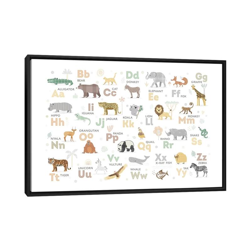 iCanvas "Safari Alphabet Nursery Decor" by PaperPaintPixels Framed Canvas Print - Black - 32x48