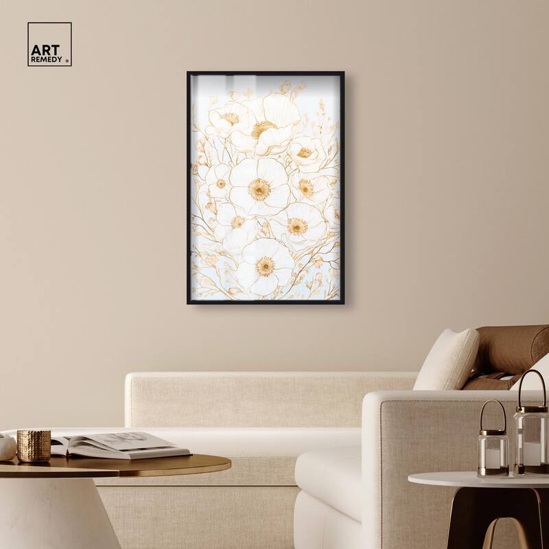 White and Gold Poppies II Shadowbox by Art Remedy