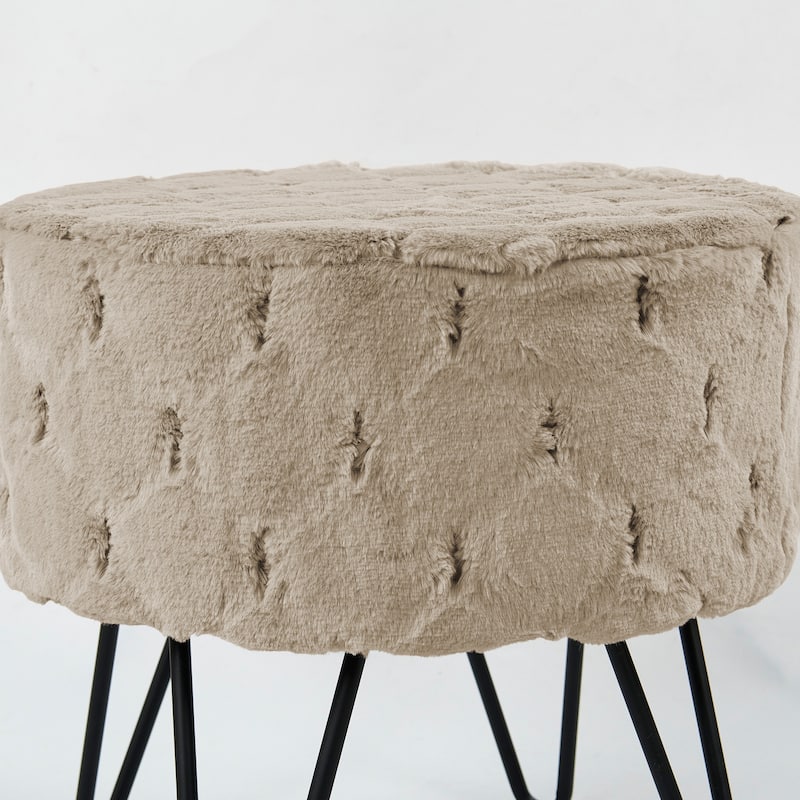 Jacquard Solid Fauxfur Round Ottoman