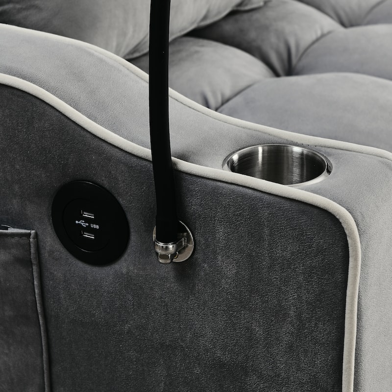 55.51 inch versatile foldable sofa bed in 3 lengths modern sofa velvet pull-out bed, adjustable back USB port swivel phone stand