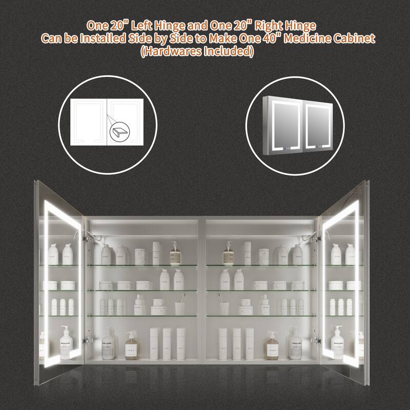 ExBrite 24" x 30" LED Lighted Bathroom Medicine Cabinet with Mirror,Recessed or Surface Mount,Defog