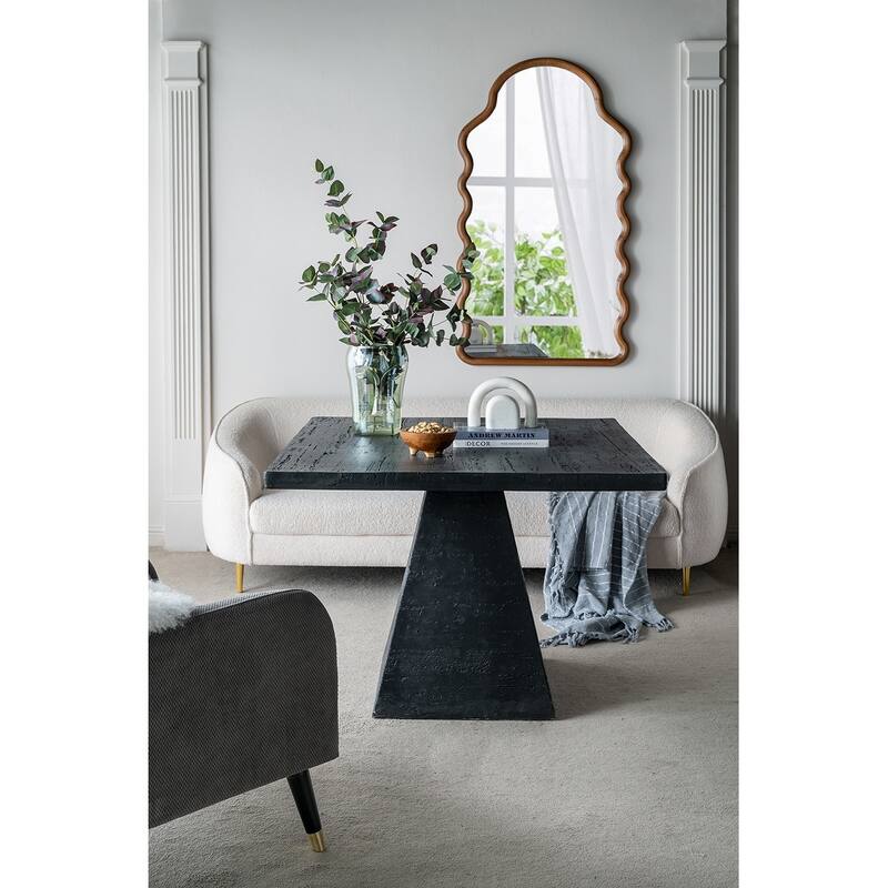 Arch Wall Mirror 55 Inches Height Solid Pine Wood Frame Unique Design - Brown