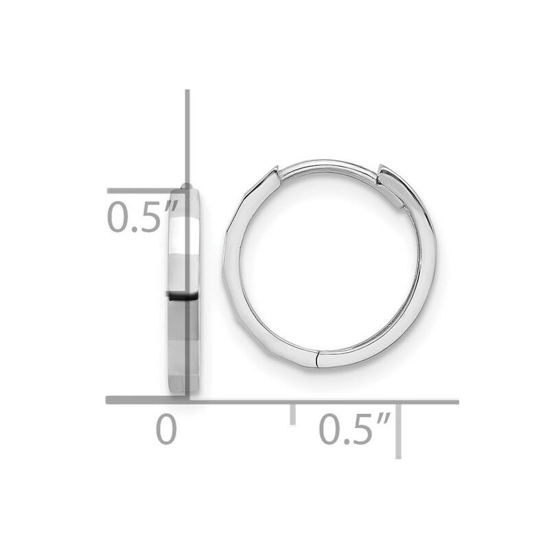 Curata 14k White Gold Polished and Diamond cut Hinged Hoop Earrings - 13.2x13.1mm