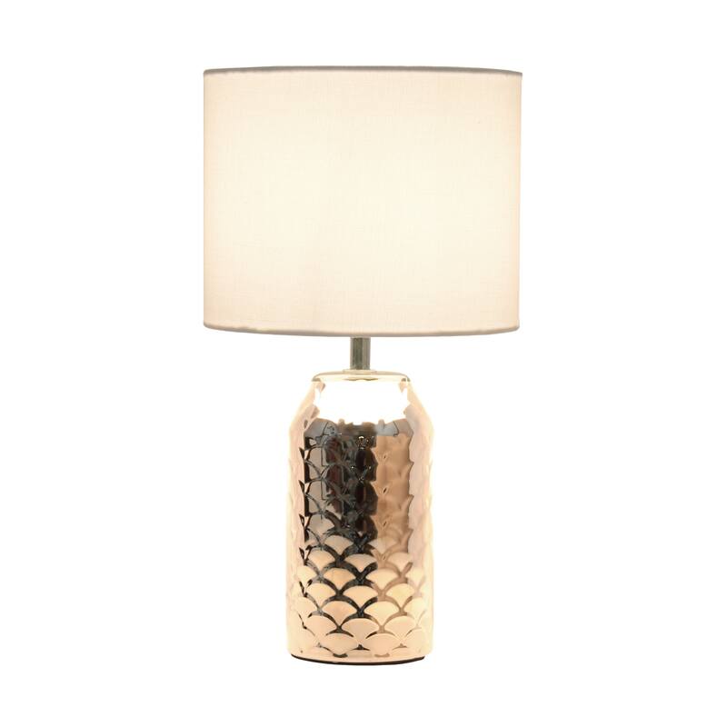 Fishscale Porcelain Table Lamp with White Drum Shade - 13.5" - Chrome Finished