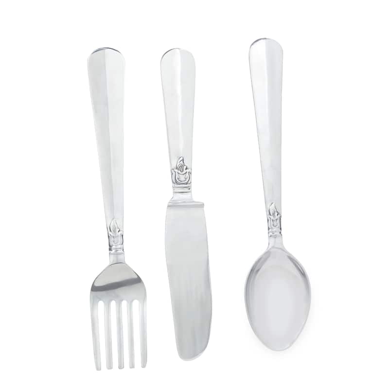 Aluminum Metal Large Knife, Spoon, and Fork Utensils Wall Decor (Set of 3) - Silver or Copper