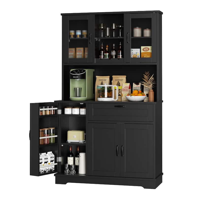 3-Door Storage Cabinet with Drawer & Adjustable Shelves - Freestanding Storage Organizer for Kitchen, Pantry, or Dining Room