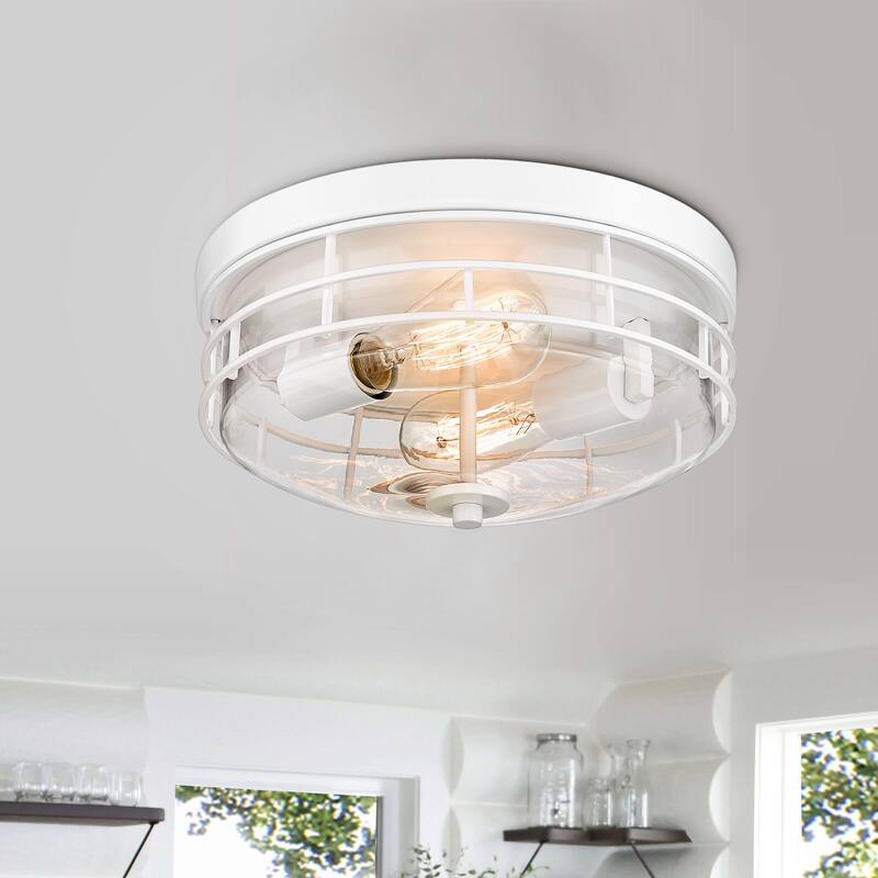 Industrial Flush Mount Ceiling Light Fixture,13in. for Entryway Bedroom Hallway - White