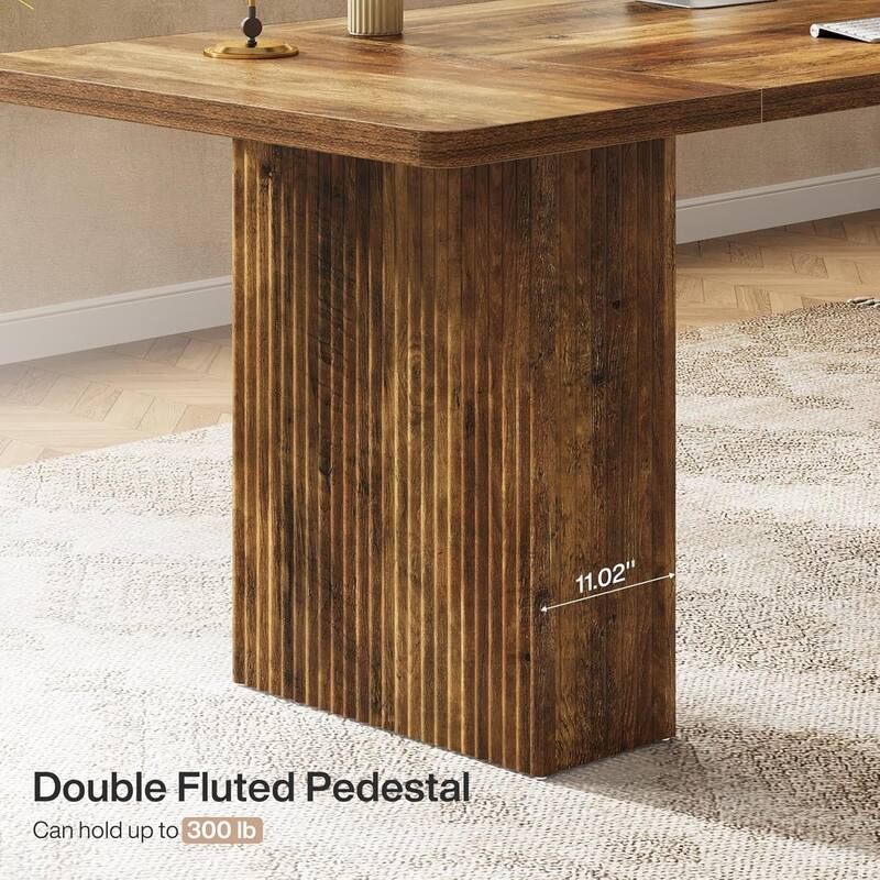 70.1-Inch Executive Desk, Large Computer Desk with Sturdy Fluted Pedestal, Office Table
