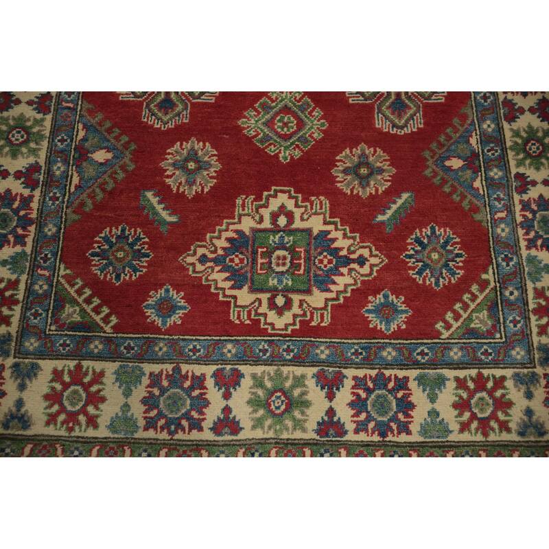 Hand Knotted Oriental 100% Wool Carpet Traditional Geometric Red Kazak Area Rug - 6' 0'' X 3' 11''