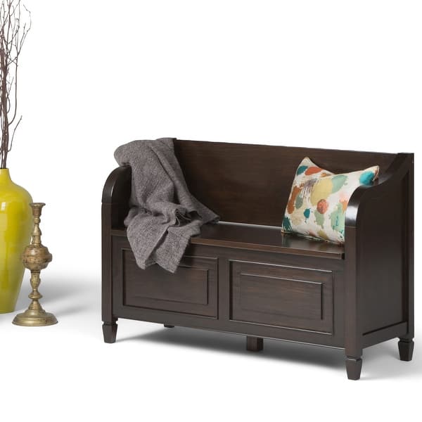 slide 2 of 41, WYNDENHALL Hampshire SOLID WOOD 42 inch Wide Traditional Entryway Storage Bench - 42 W x 18 D x 29.5 H Dark Chestnut Brown