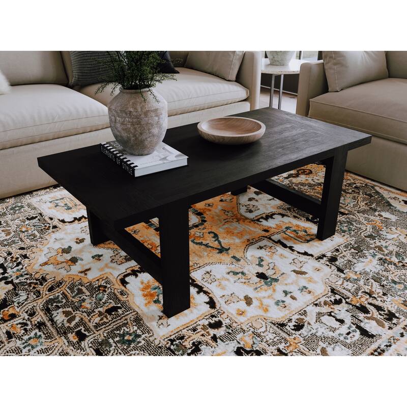Maven Lane Angelo Rustic Rectangular Wooden Coffee Table in Aged Black