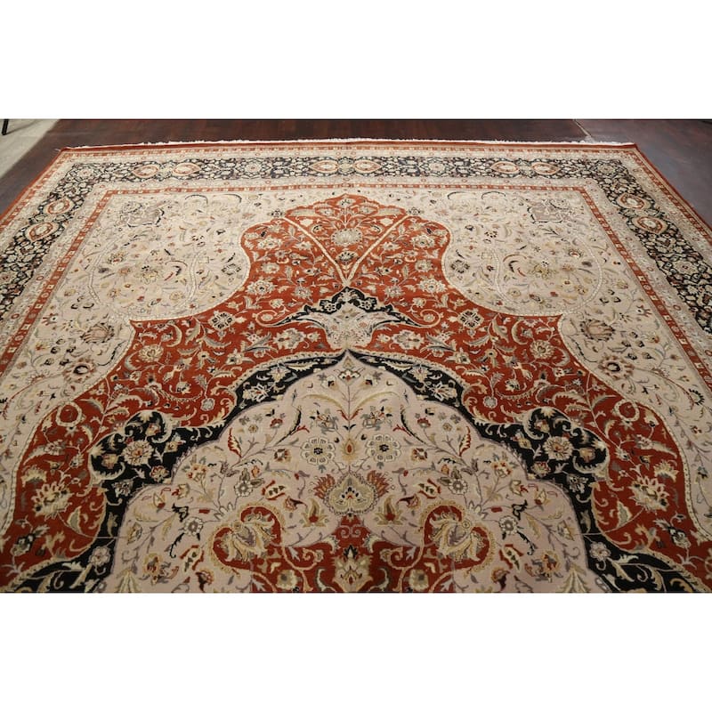 Wool/ Silk Vegetable Dye Tabriz Haj Jalili Large Area Rug Hand-knotted - 12'2" x 18'3"