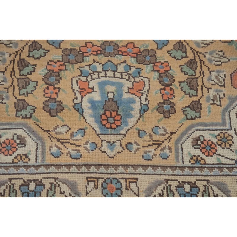 Geometric Pink Tabriz Persian Vintage Area Rug Handmade Wool Carpet - 7'6" x 11'5" - 7'6" x 11'5" - Salmon