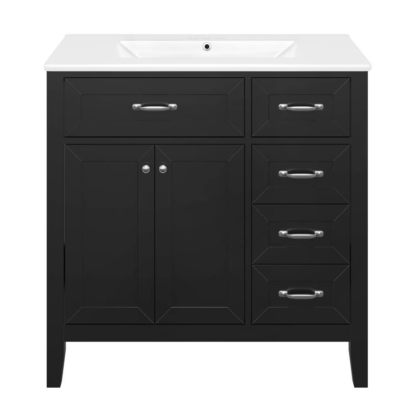 Bathroom Vanity with Single Sink, Bathroom Vanity with 3 Drawers & 2 Soft-Closing Doors, Freestanding Wood Bathroom Vanities