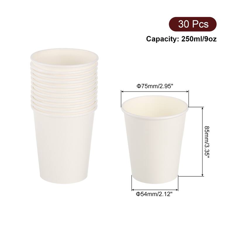 30 PCS Colorful Disposable Paper Cups, 9 OZ DIY Paper Cups for Parties - White