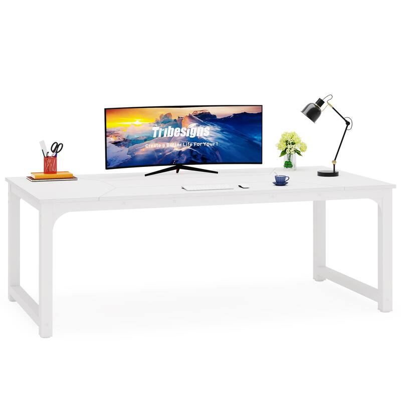78.7 Inches Large Computer Desk, Modern Office Executive Desk - White