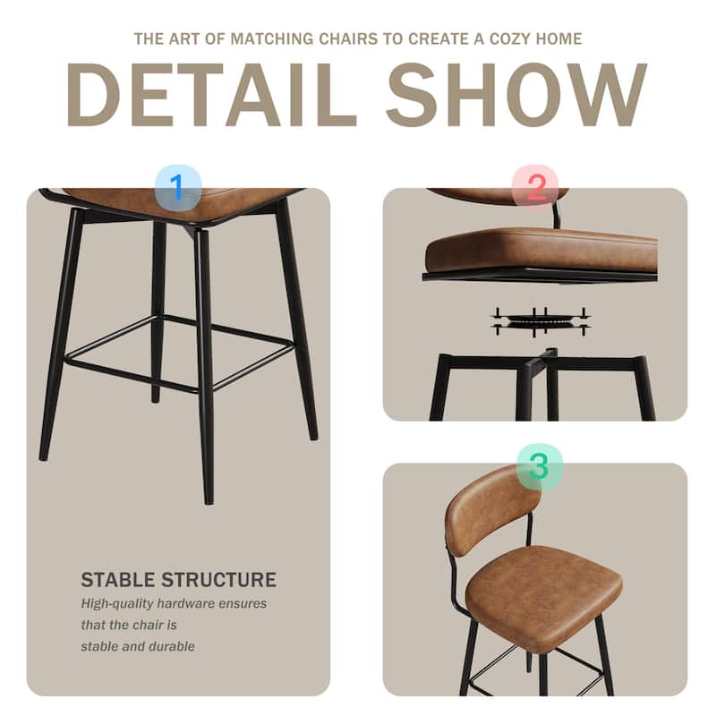 360 ° Rotating Bar Chair Bar Stool Set of 2 Piece Set with Leather Cushions and Iron Brackets.