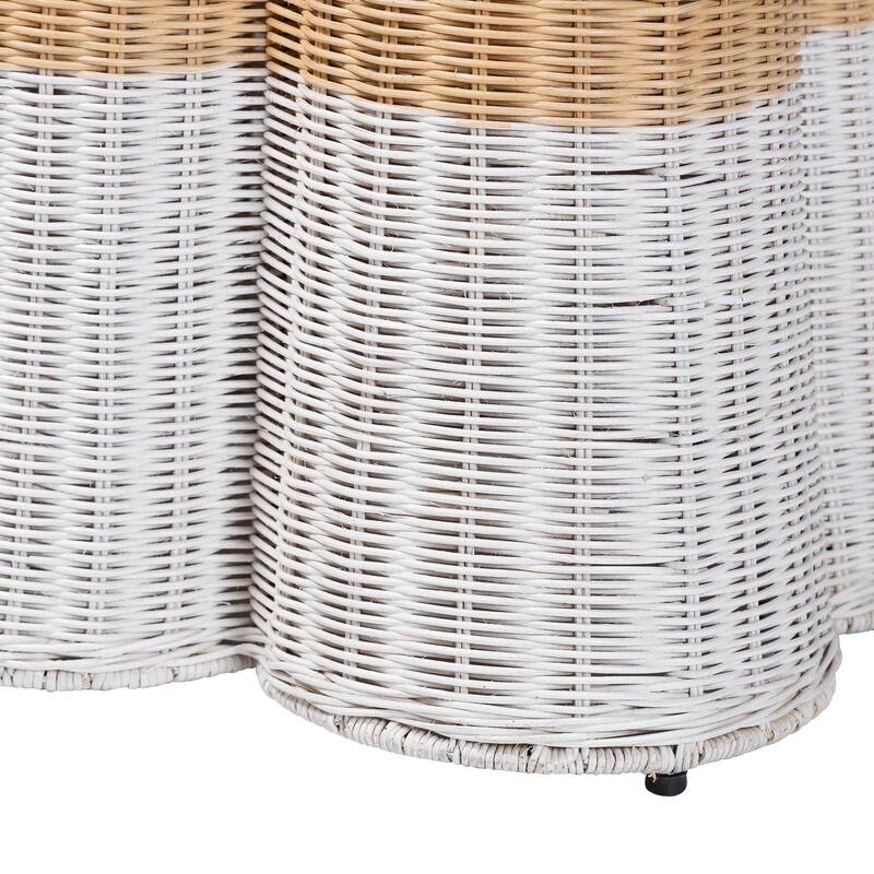 Palm Scallop Natural Rattan Console Table – Handwoven Wicker Accent Table for Hallway or Entryway, Coastal Décor, Rectangle