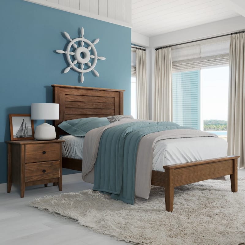 Grain Wood Furniture Greenport Louvered Solid Wood Platform Bed - Brushed Walnut - Twin