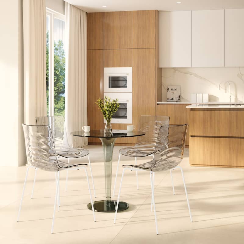 Ergonomic Dinning Chair Ripple Design in White Base Seat Set of 4