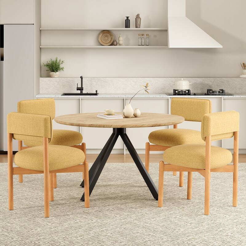 Modern Wooden Blended Linen Dining Chair (Set of 2)