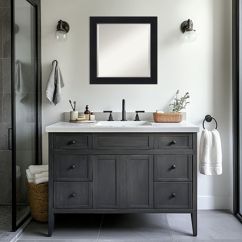 Abbey Black Beveled Framed Bathroom Vanity Wall Mirror - Abbey Black