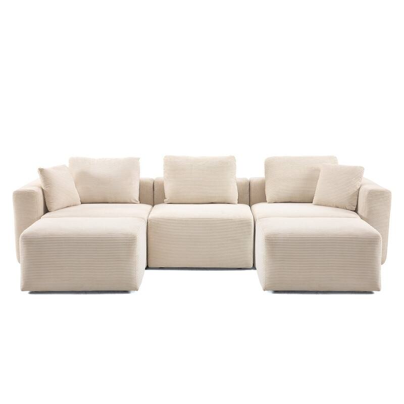 112.2‘’ W Corduroy Modern Compressed Block Sectional Couch with Plush Cushions