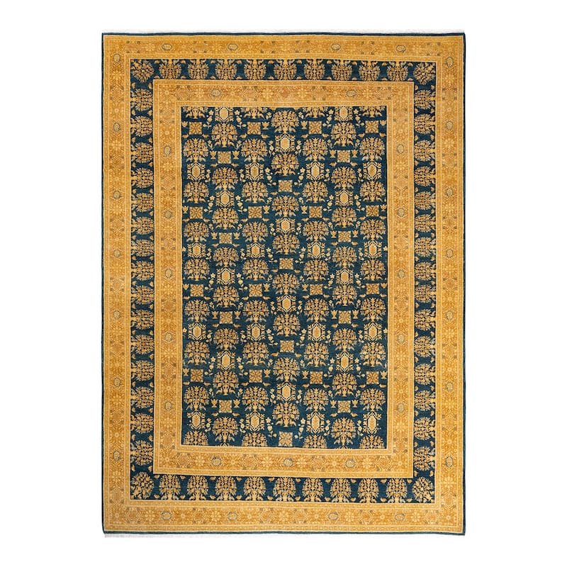 Overton Handknotted Wool Traditional Oriental Green Area Rug - 6' x 9' - Teal - 6' x 9'