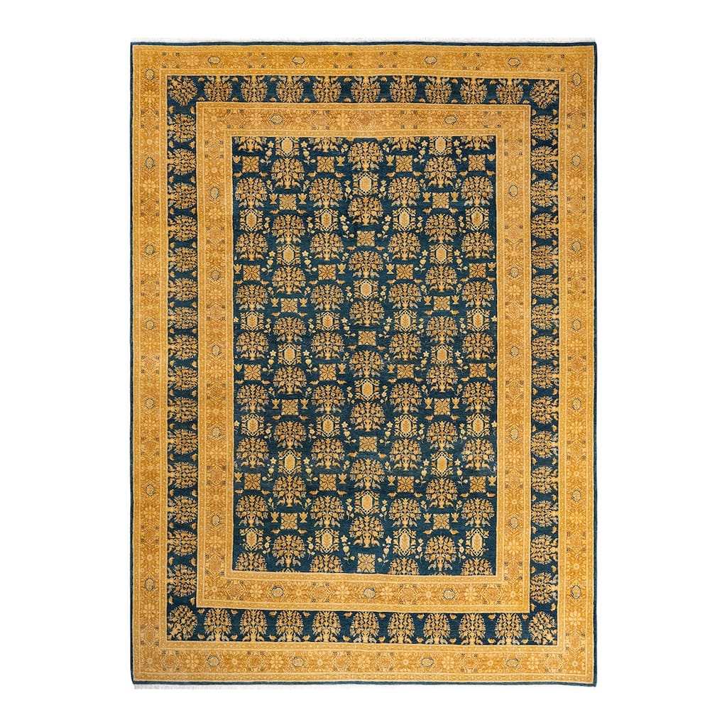 Overton Handknotted Wool Traditional Oriental Green Area Rug - 6' x 9'