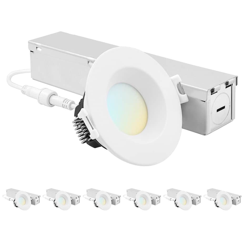 Luxrite 2 Inch LED Recessed Ceiling Light J-Box 8W 5CCT 660 Lumens Dimmable Wet Rated IC Rated 6PK - 6 Pack