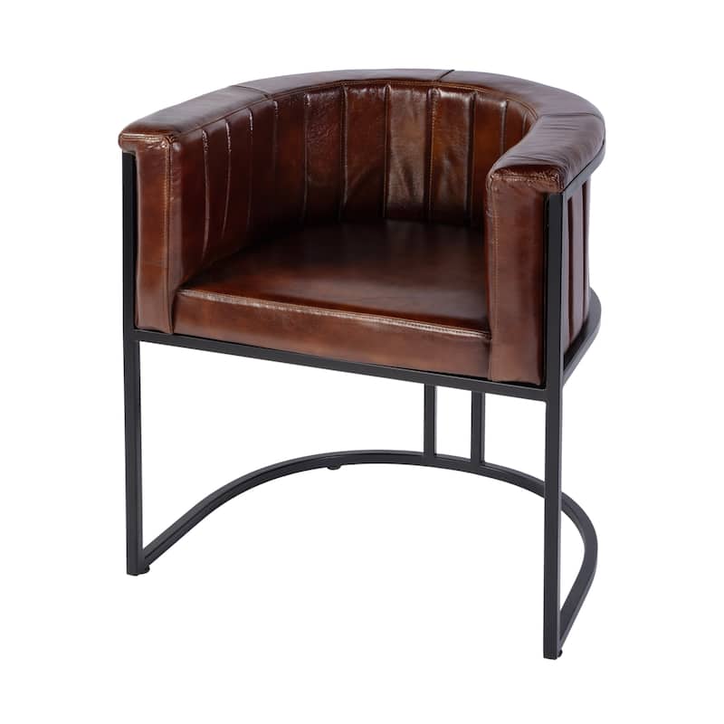 Rockford 19 in. Seat Height Leather and Iron Barrel Accent Chair - Brown Leather