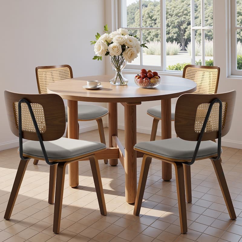 Faux Leather Upholstered Dining Chairs Set of 2/4 with Wood Legs - 32.3"H x 18.5"W x 21.8"D