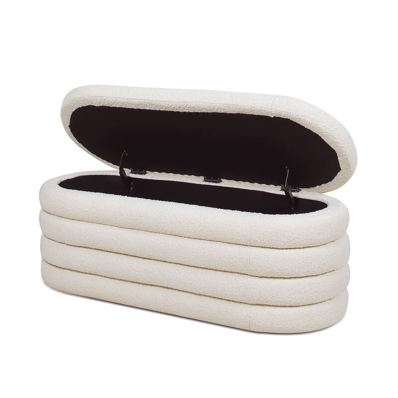 Fuji 49" Boucle Faux Sherpa Upholstered Tufted Oval Storage Bench