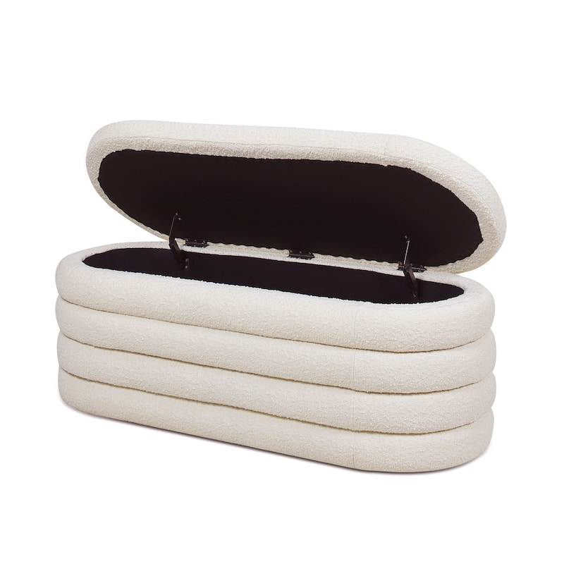 Oval Upholstered End of Bed Bench, Multifunctional Tufted Storage Bench, Shoe Bench with Hidden Storage Compartment