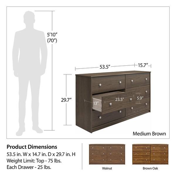 Ameriwood Home Ellery 6 Drawer Wide Dresser