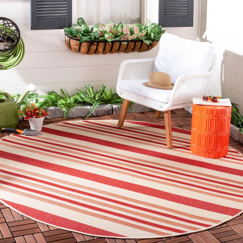 SAFAVIEH Courtyard Yulka Indoor/ Outdoor Waterproof Patio Backyard Rug - 5'3" Round - Beige/Red