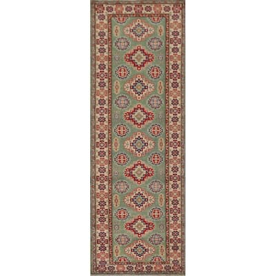 Green Kazak Runner Rug Handmade Wool Carpet - 2'8" x 9'7"