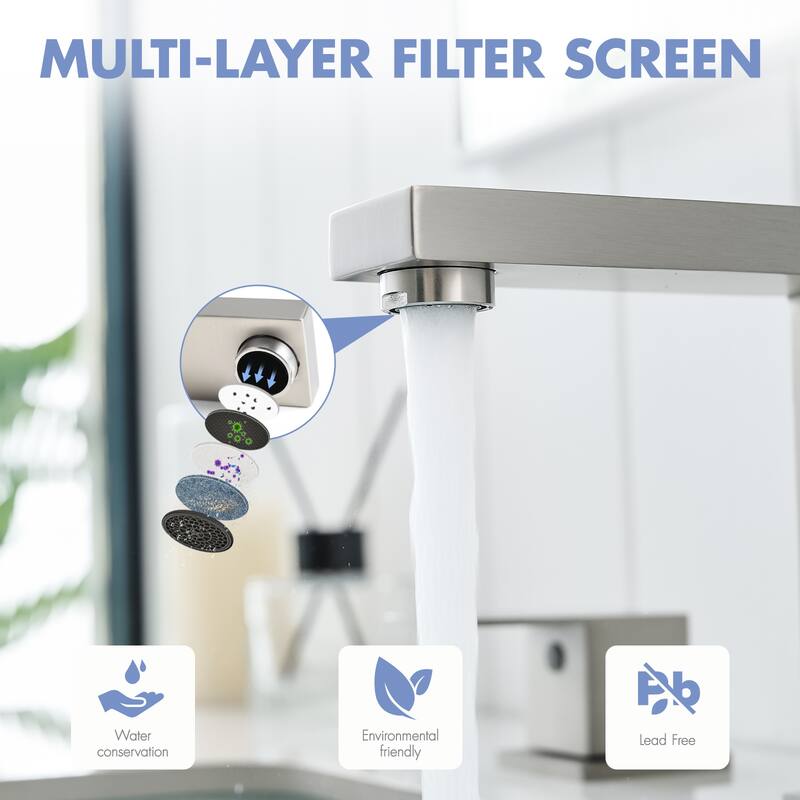Bathroom Stainless Steel Faucets For Sink 3 Hole Matte 8 Inch Sink Faucet Double Lever Handle Faucet Faucet With Hose