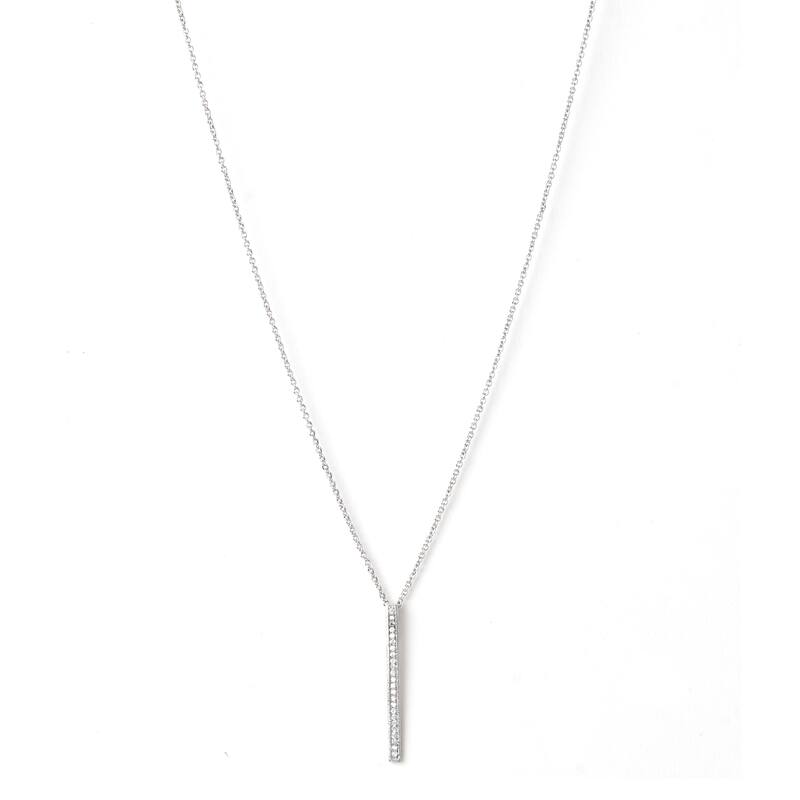 Rhodium Cubic Zirconia Bar Pendant Necklace