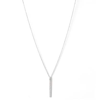 Rhodium Cubic Zirconia Bar Pendant Necklace