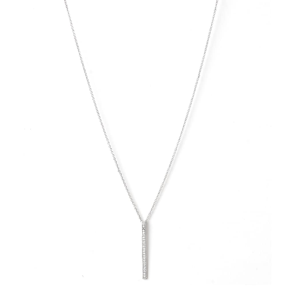 Rhodium Cubic Zirconia Bar Pendant Necklace