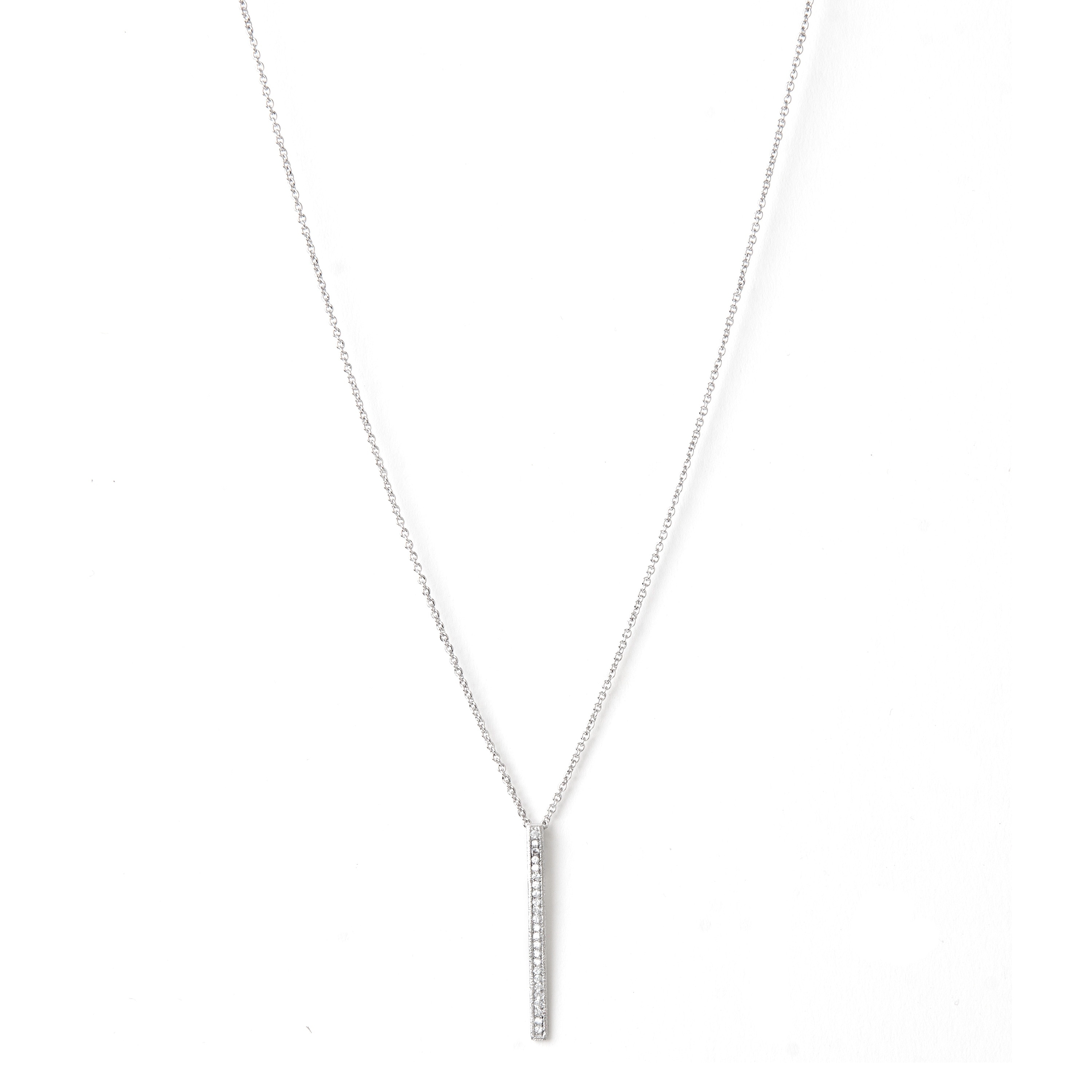 Rhodium Cubic Zirconia Bar Pendant Necklace