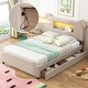 preview thumbnail 9 of 14, Playful Full Bed with LED Upholstered Cartoon Ears Headboard, USB, and Storage Drawers Beige