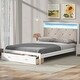 preview thumbnail 2 of 10, Queen Platform Bed with Upholstered LED Headboard & 2-Storage Drawers, Antique White