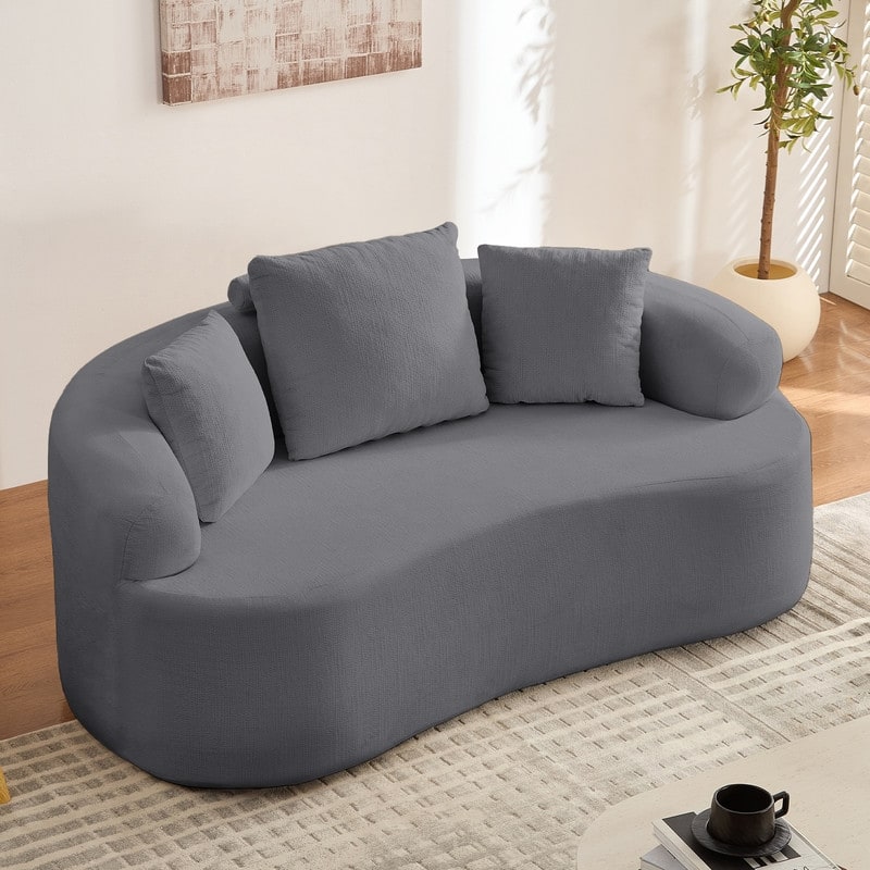 Mixoy Compact Loveseat Sofa with Chenille Upholstery,No Assembly Curved Couch for Small Spaces,Apartment - 67"W × 35"D × 27"H - Dark Grey