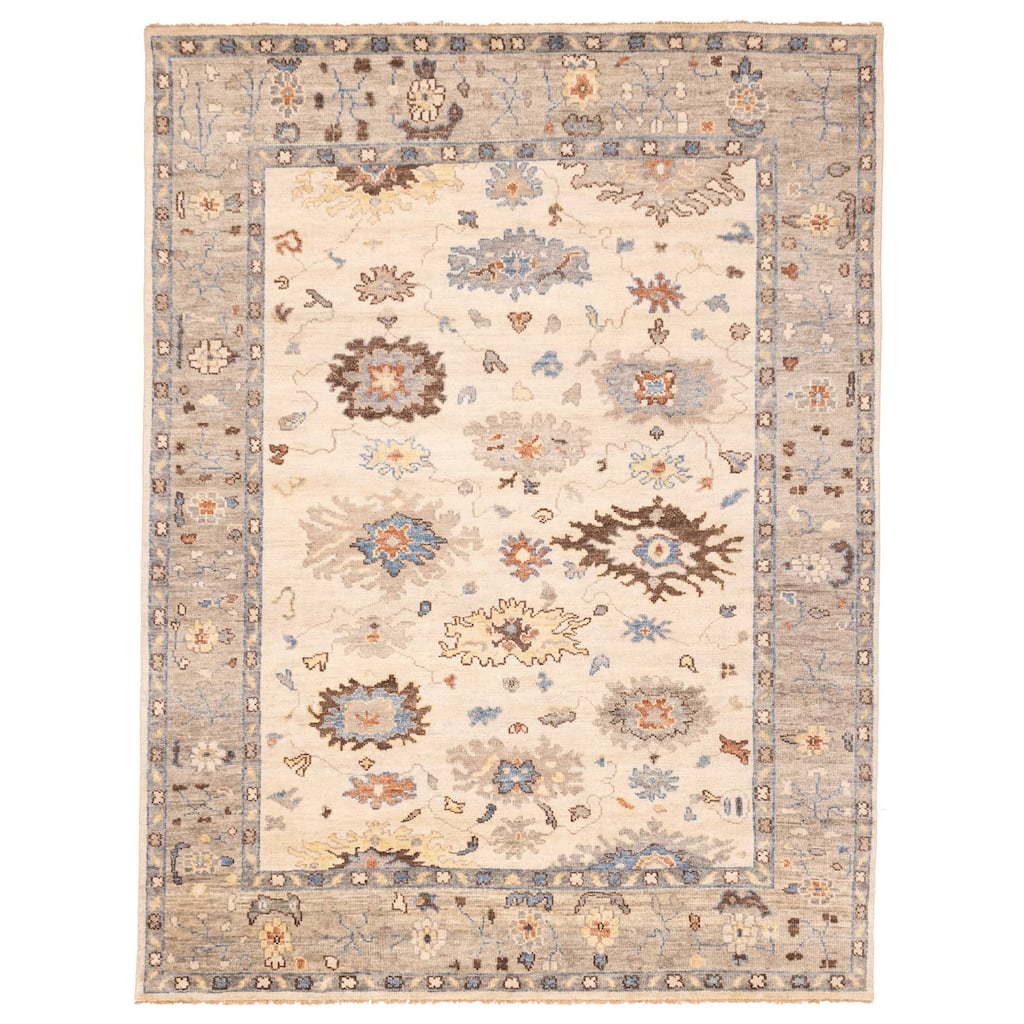 ECARPETGALLERY Hand-knotted Modern Oushak Ivory Wool Rug - 9'1 x 11'11