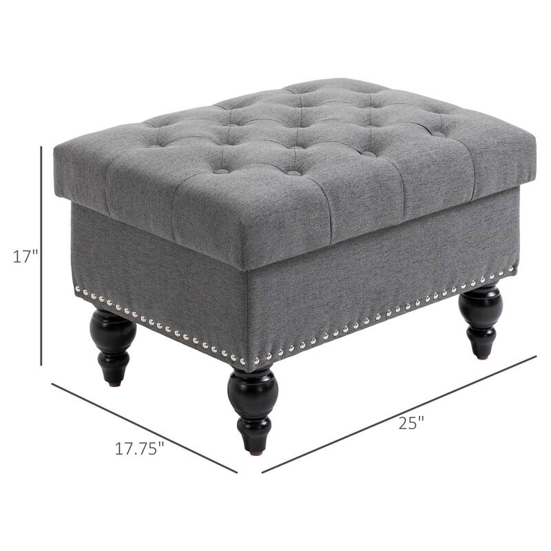 Ottoman with Storage for Living Room, 25" Storage Ottoman with Removable Lid, Button-Tufted Fabric Bench