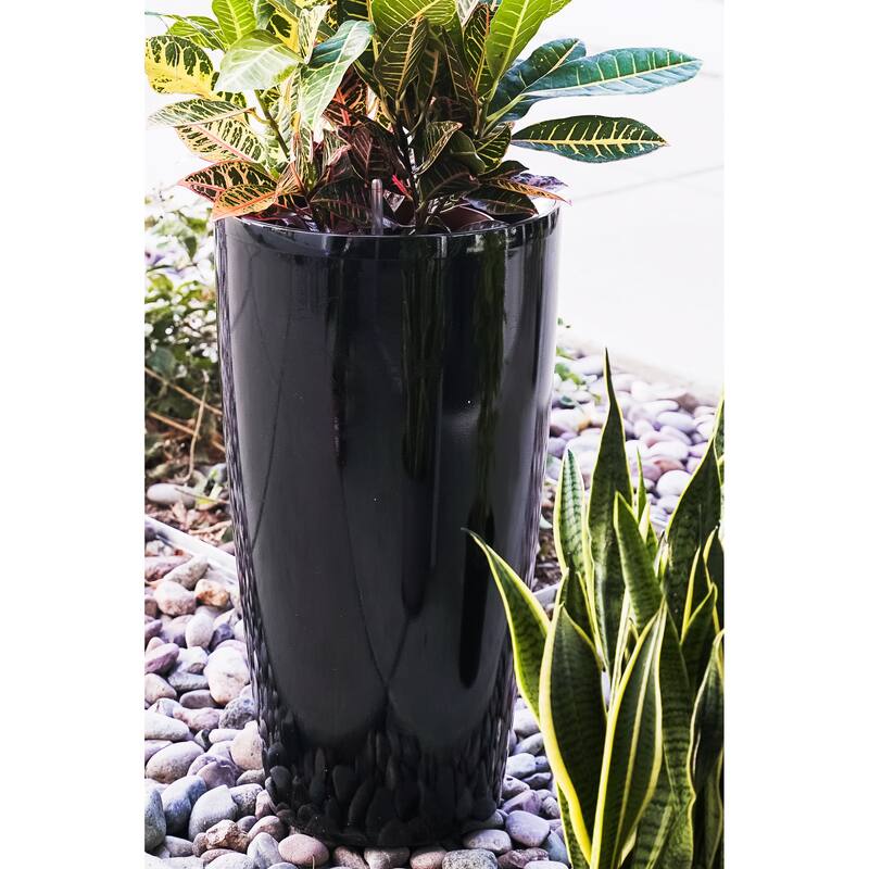 XBrand 29.5" H Plastic Self Watering Indoor Outdoor Tall Round Planter Pot, Decorative Gardening Pot, Home Décor Accent