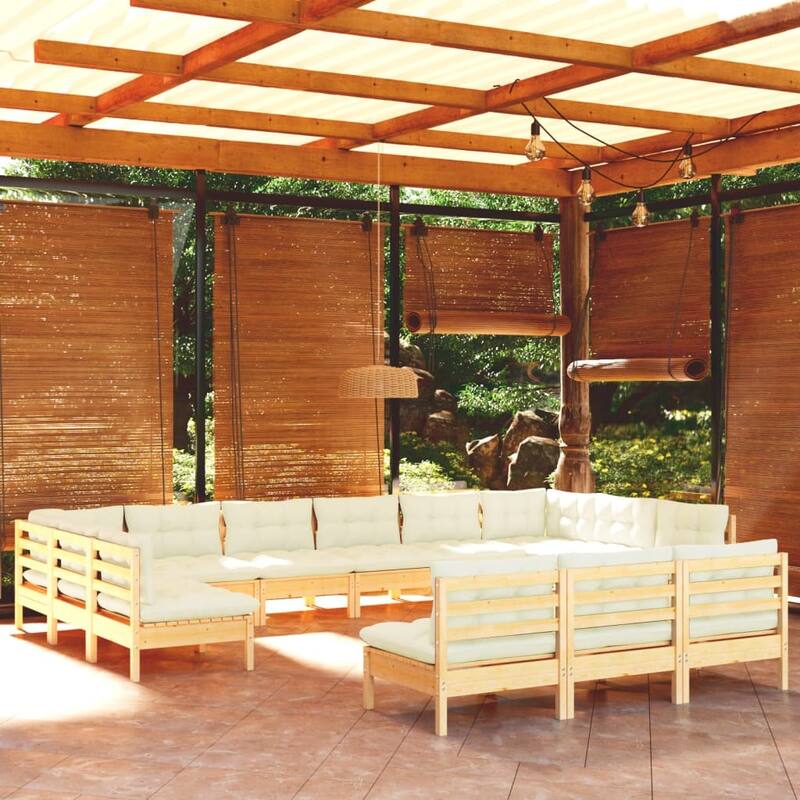 vidaXL Solid Pinewood Patio Lounge Set 14 Piece with Cushions Multi Colors